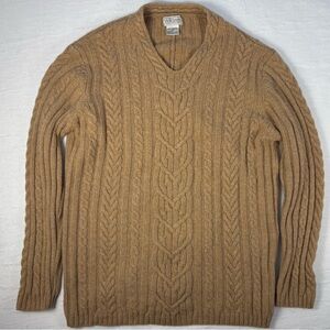 Willi Smith Vintage 100% Lamb’s Wool V-Neck Cable Knit Sweater Caramel Tan M